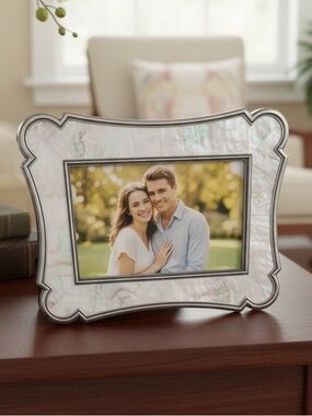 Stiffel Mother of Pearl Tabletop Picture Frame 5 x 7  Photo Pewter Finish Metal